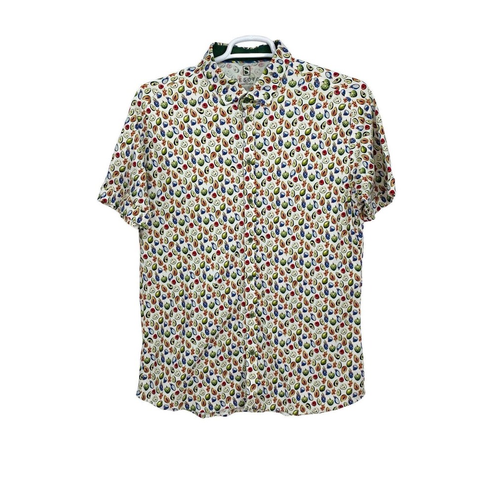 Desoto Mens Avocado Veggie Print Short Sleeve Collared Button Up Shirt Size XL‎